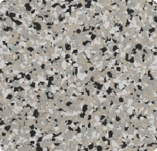 Cabin fever layout, featuring gray, white, and black epoxy flake blend used in garage and basement floor coatings